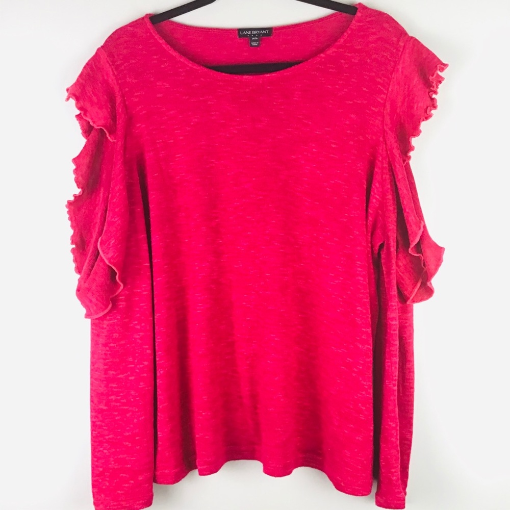Lane Bryant Red Knit Pullover Keyhole Sleeves 14